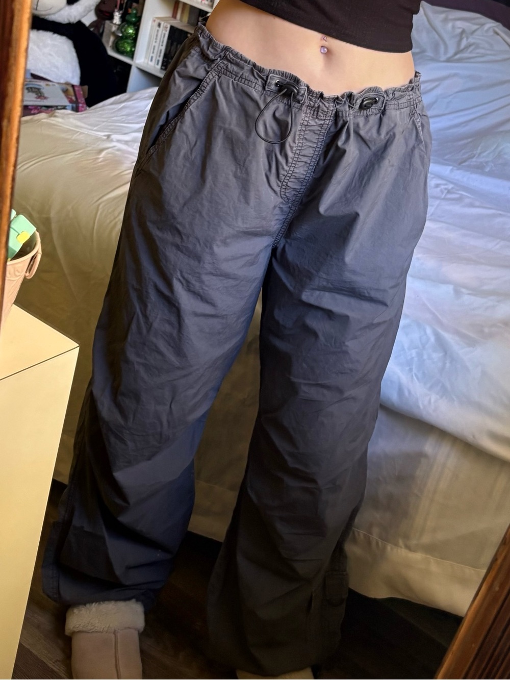 Garage Black Wide-Leg Cargo Pants with Drawstring